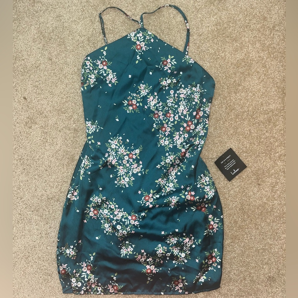 Lulu's Green Halter Sleeveless Mini Dress